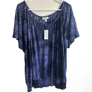 Dressbarn Navy Short Sleeve Top with Sequins
